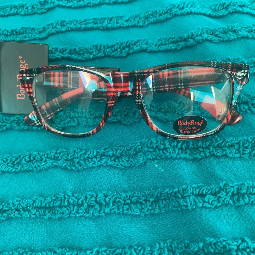 BodyRage, One Size, Red Tartan fashion glasses